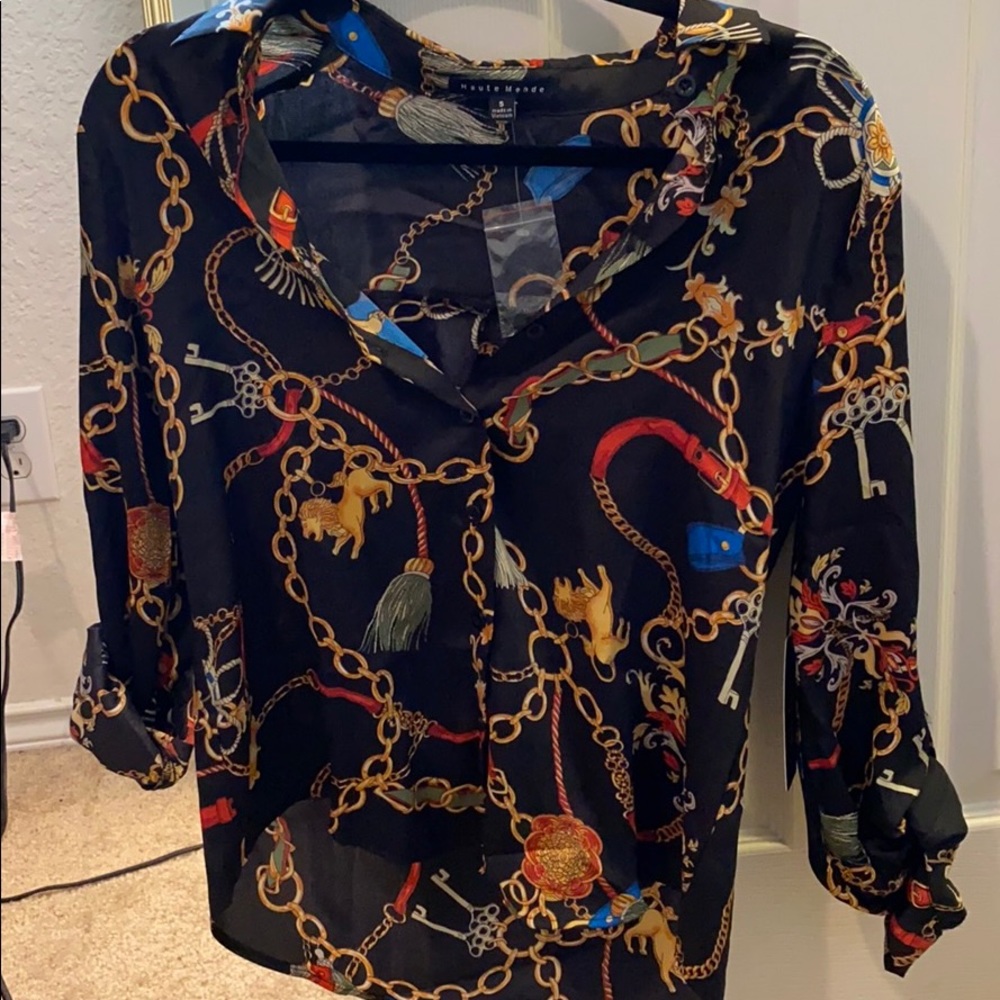 Black button down silky blouse